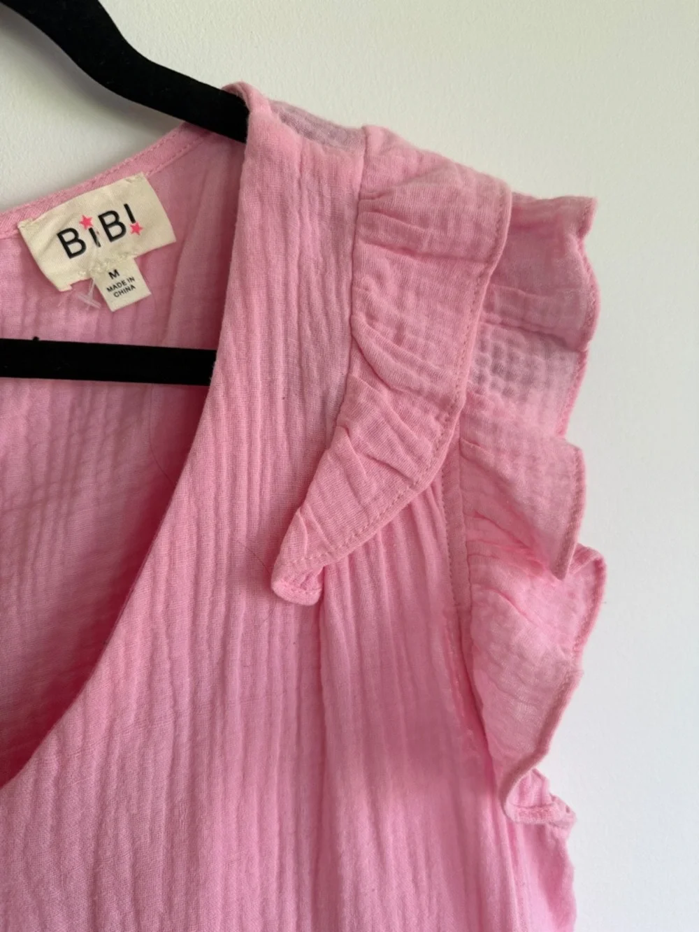 BiBi Two-Tone Pink Ruffle V-Neck Blouse - Picture 4 of 6